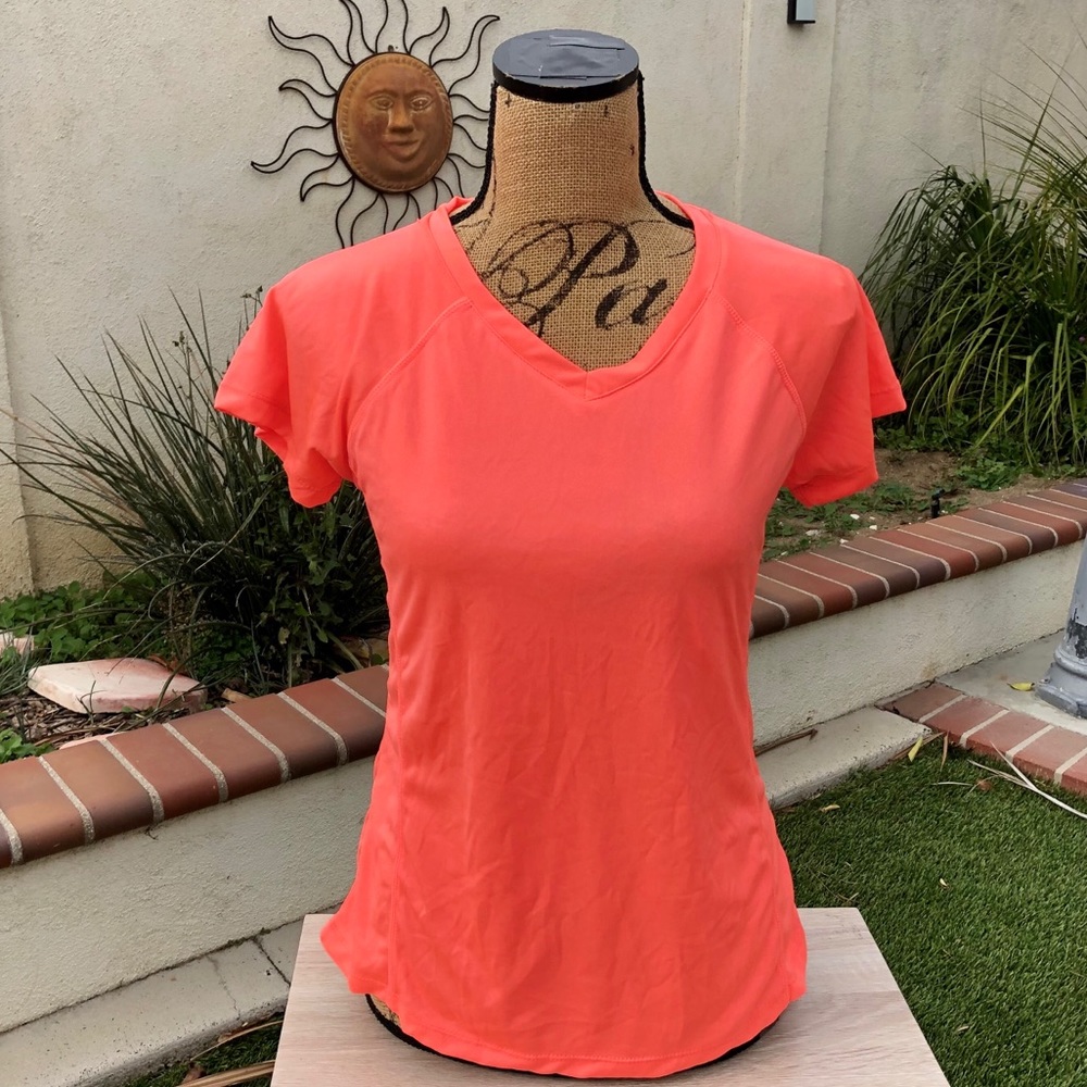 Blue Star Athletic Jersey V-Neck Top Neon Orange